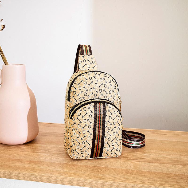 Women's Printed Sling Bag Crossbody Striped Strap Chest Purse
