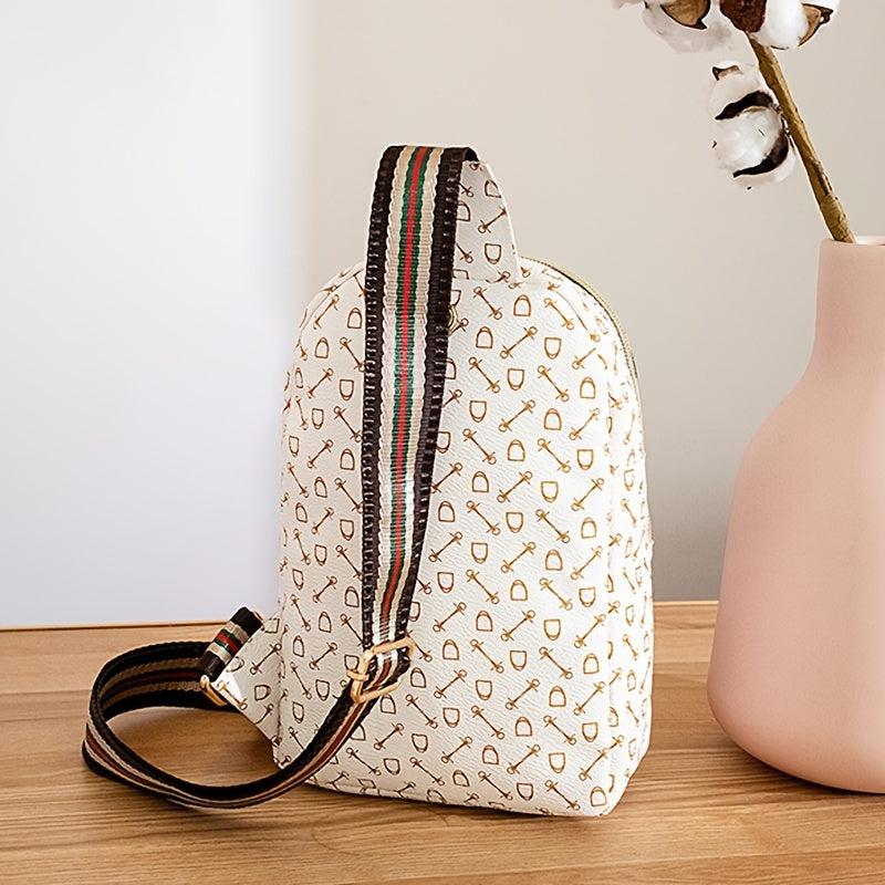 Women's Printed Sling Bag Crossbody Striped Strap Chest Purse