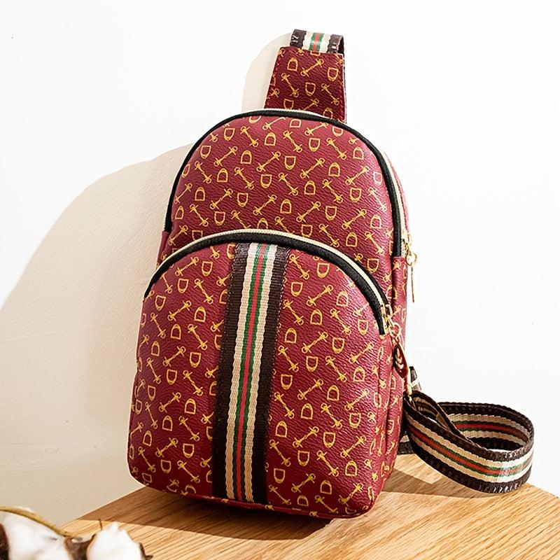 Women's Printed Sling Bag Crossbody Striped Strap Chest Purse