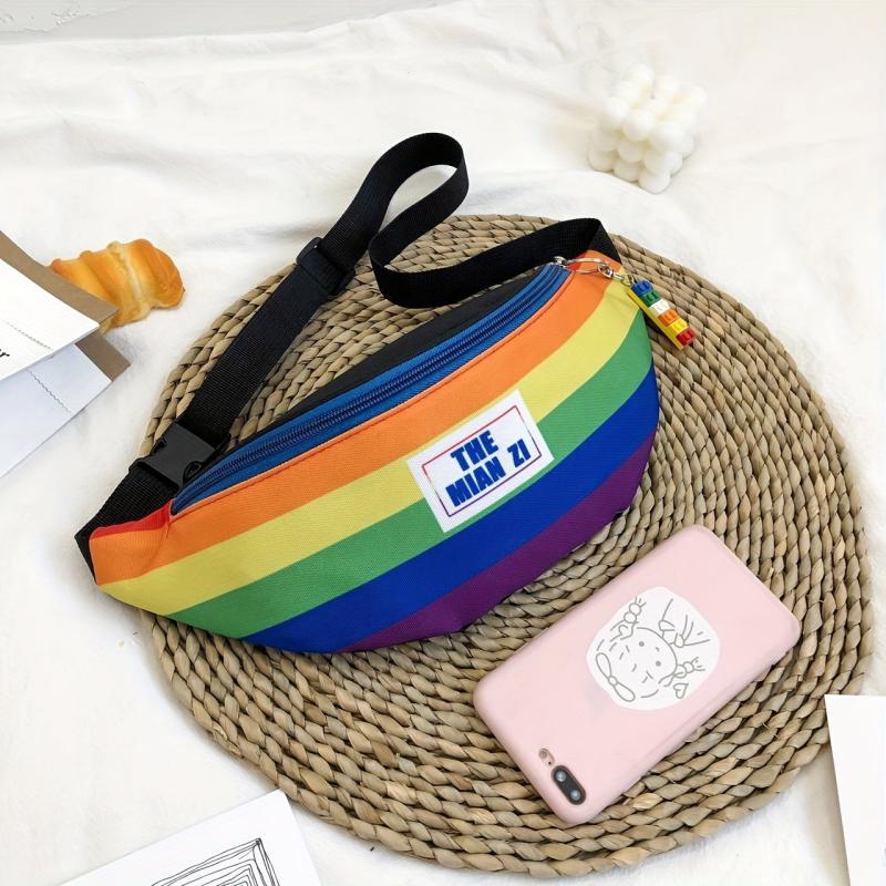 Rainbow Pattern Waist Bag Colorful Nylon Zipper Crossbody Bag
