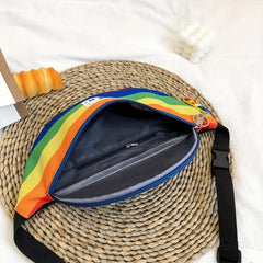 Rainbow Pattern Waist Bag Colorful Nylon Zipper Crossbody Bag
