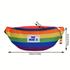 Rainbow Pattern Waist Bag Colorful Nylon Zipper Crossbody Bag