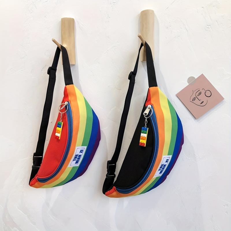 Rainbow Pattern Waist Bag Colorful Nylon Zipper Crossbody Bag