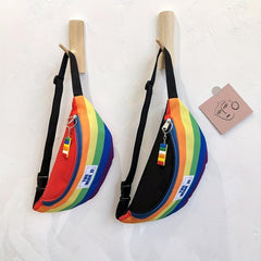 Rainbow Pattern Waist Bag Colorful Nylon Zipper Crossbody Bag