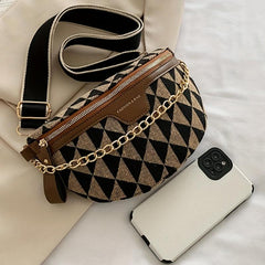 Argyle Pattern Crossbody Bag Women's PU Leather Waist Purse