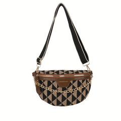 Argyle Pattern Crossbody Bag Women's PU Leather Waist Purse