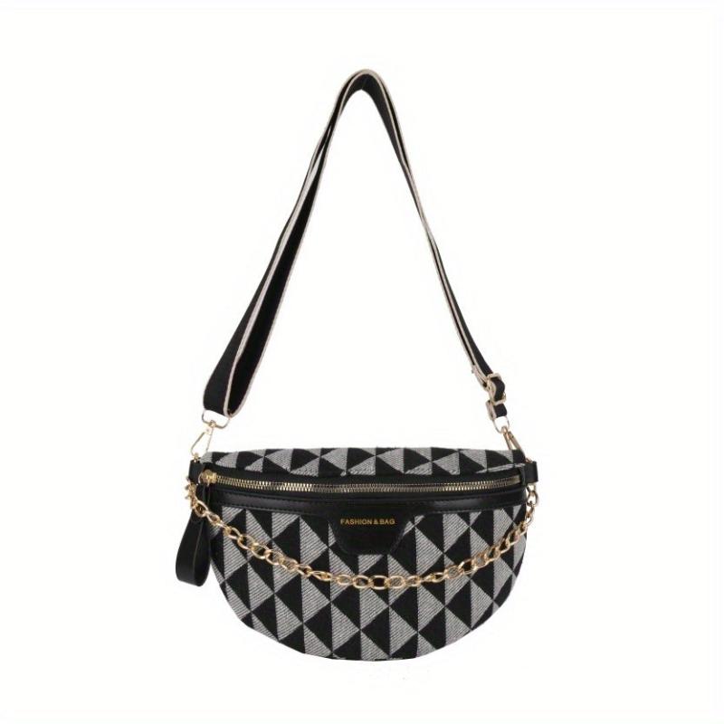 Argyle Pattern Crossbody Bag Women's PU Leather Waist Purse