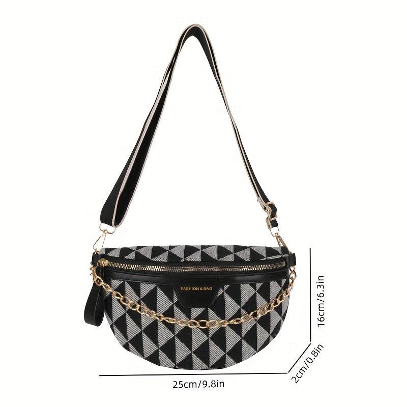 Argyle Pattern Crossbody Bag Women's PU Leather Waist Purse