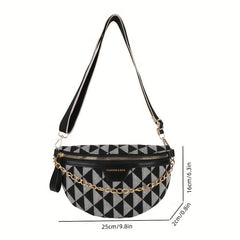 Argyle Pattern Crossbody Bag Women's PU Leather Waist Purse