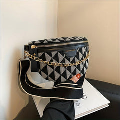 Argyle Pattern Crossbody Bag Women's PU Leather Waist Purse