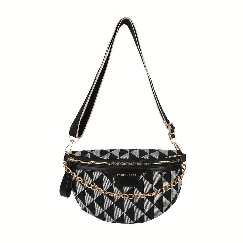 Argyle Pattern Crossbody Bag Women's PU Leather Waist Purse