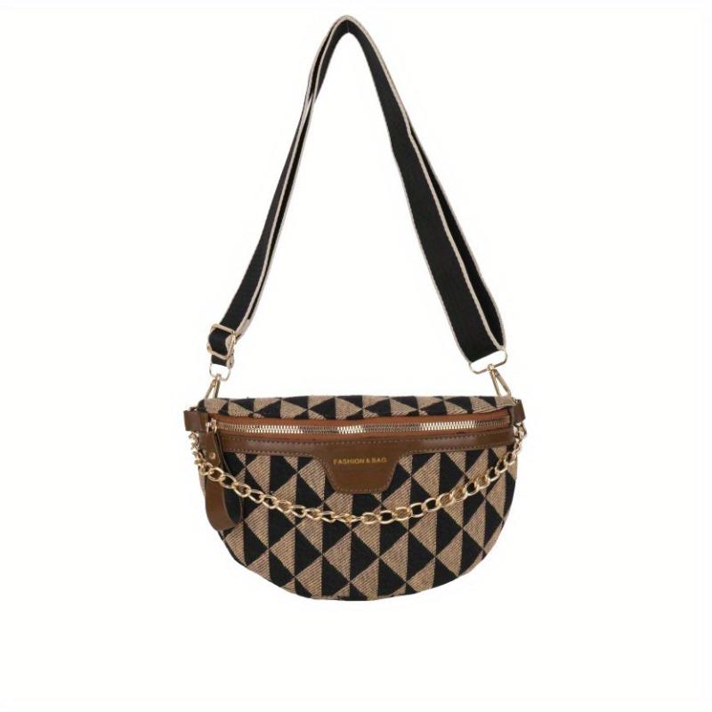 Argyle Pattern Crossbody Bag Women's PU Leather Waist Purse
