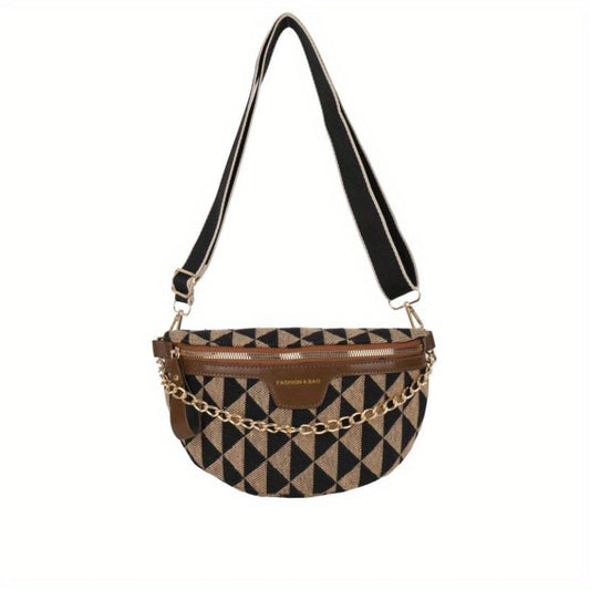 Argyle Pattern Crossbody Bag Women's PU Leather Waist Purse