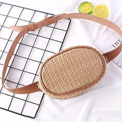 Minimalist Straw Waist Bag Zipper Belt Bag Woven Purse