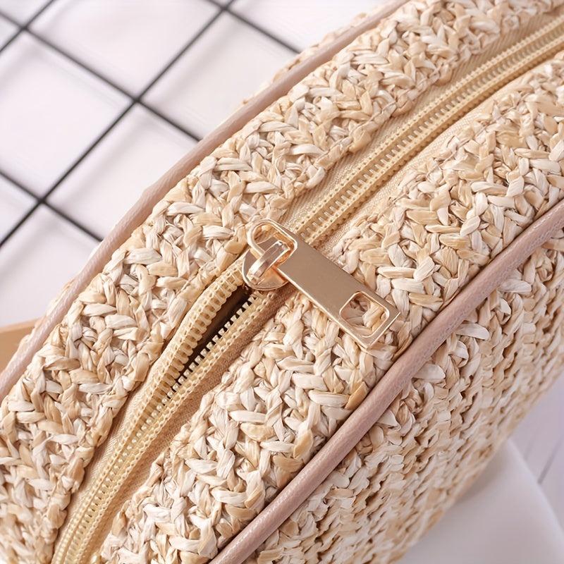 Minimalist Straw Waist Bag Zipper Belt Bag Woven Purse