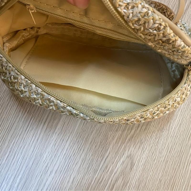 Minimalist Straw Waist Bag Zipper Belt Bag Woven Purse