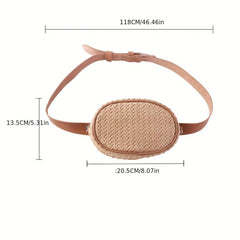Minimalist Straw Waist Bag Zipper Belt Bag Woven Purse