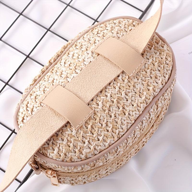 Minimalist Straw Waist Bag Zipper Belt Bag Woven Purse