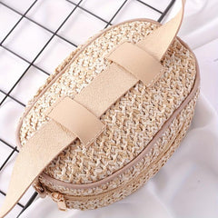 Minimalist Straw Waist Bag Zipper Belt Bag Woven Purse