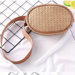 Minimalist Straw Waist Bag Zipper Belt Bag Woven Purse