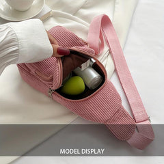 Corduroy Sling Bag Zipper Crossbody Purse