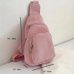 Corduroy Sling Bag Zipper Crossbody Purse