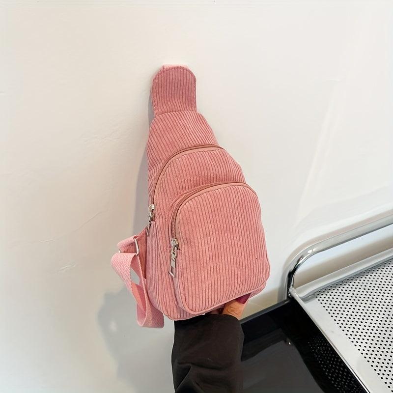 Corduroy Sling Bag Zipper Crossbody Purse