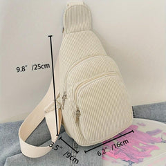 Corduroy Sling Bag Zipper Crossbody Purse