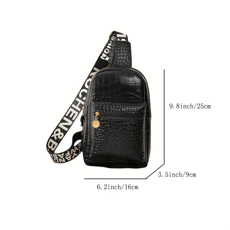 Crocodile Embossed Sling Bag PU Chest Purse Women's Small Crossbody Bag