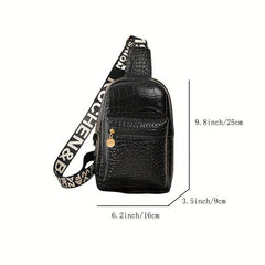 Crocodile Embossed Sling Bag PU Chest Purse Women's Small Crossbody Bag