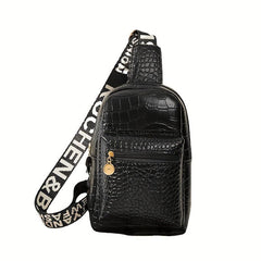 Crocodile Embossed Sling Bag PU Chest Purse Women's Small Crossbody Bag