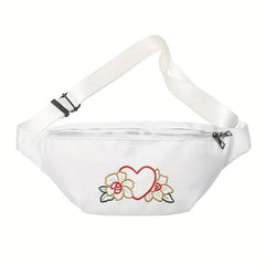 Floral Embroidered Zipper Sling Bag Crossbody Bag Women's Versatile Chest Bag