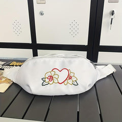 Floral Embroidered Zipper Sling Bag Crossbody Bag Women's Versatile Chest Bag