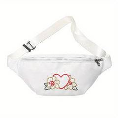 Floral Embroidered Zipper Sling Bag Crossbody Bag Women's Versatile Chest Bag