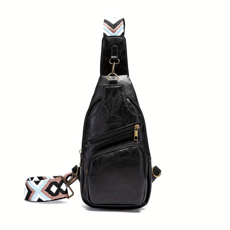 Vintage PU Leather Chest Bag Pockets Sling Backpack