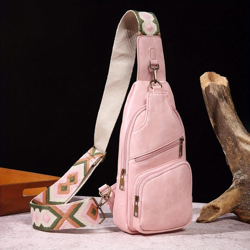 Vintage PU Leather Chest Bag Pockets Sling Backpack