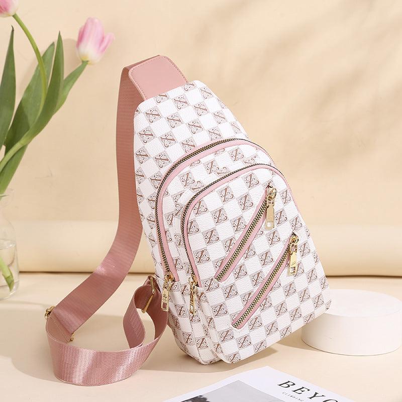 Plaid Pattern Sling Backpack Zipper Front Chest Bag Lightweight Crossbody Bag