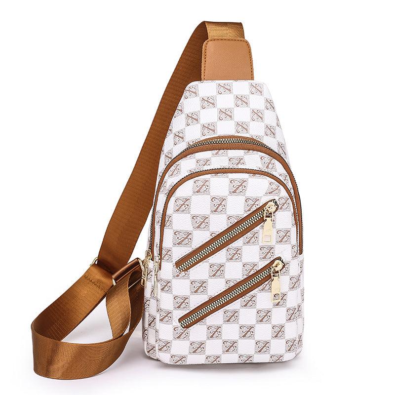 Plaid Pattern Sling Backpack Zipper Front Chest Bag Lightweight Crossbody Bag
