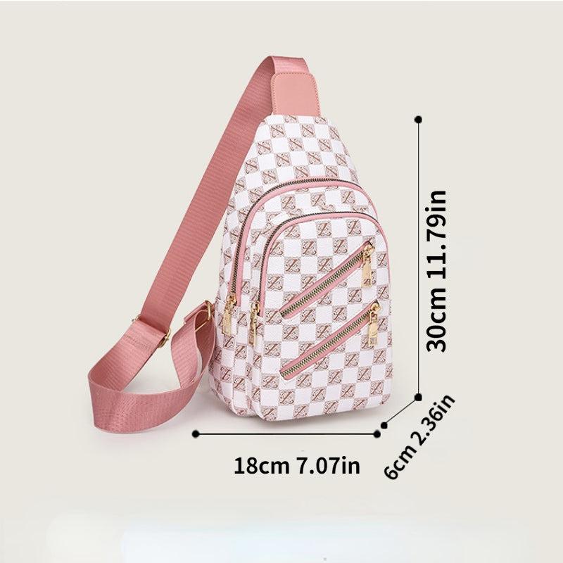 Plaid Pattern Sling Backpack Zipper Front Chest Bag Lightweight Crossbody Bag