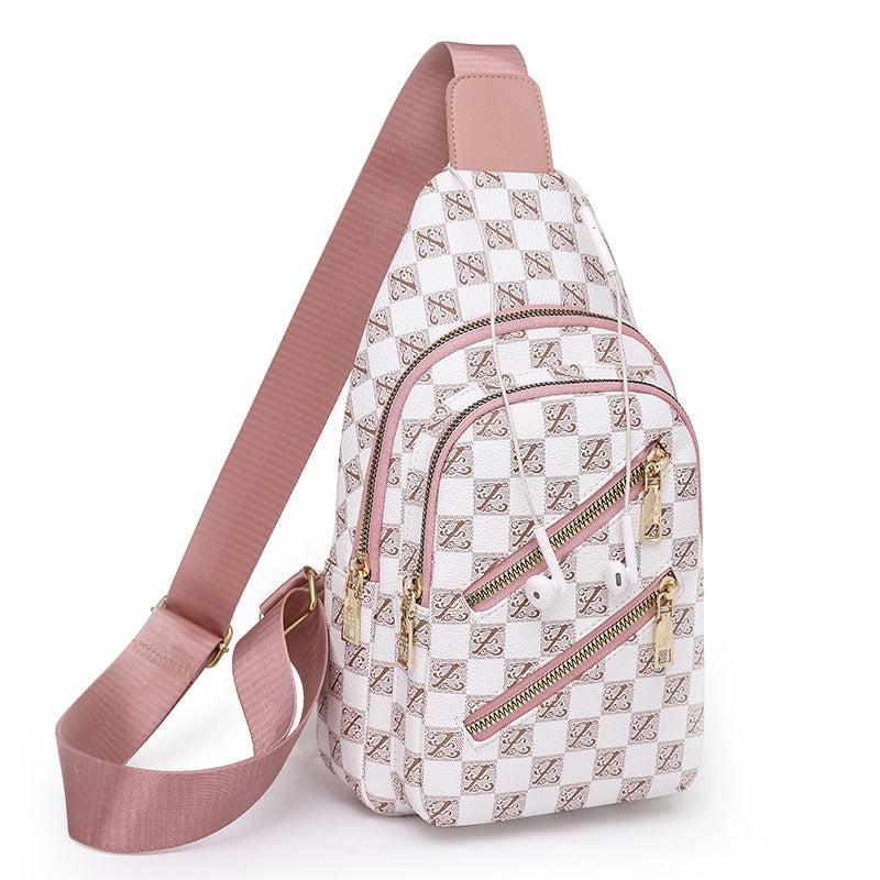 Plaid Pattern Sling Backpack Zipper Front Chest Bag Lightweight Crossbody Bag