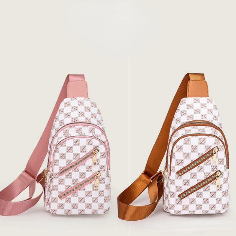 Plaid Pattern Sling Backpack Zipper Front Chest Bag Lightweight Crossbody Bag