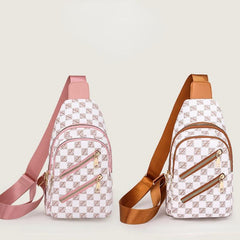Plaid Pattern Sling Backpack Zipper Front Chest Bag Lightweight Crossbody Bag