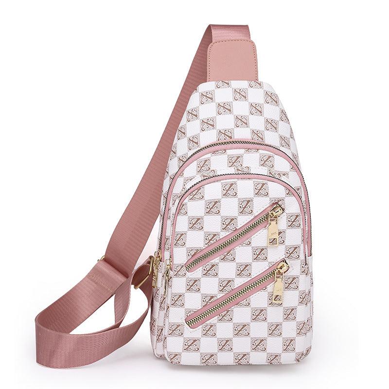 Plaid Pattern Sling Backpack Zipper Front Chest Bag Lightweight Crossbody Bag