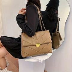 Quilted Zipper Shoulder Bag Chain Strap Crossbody Bag