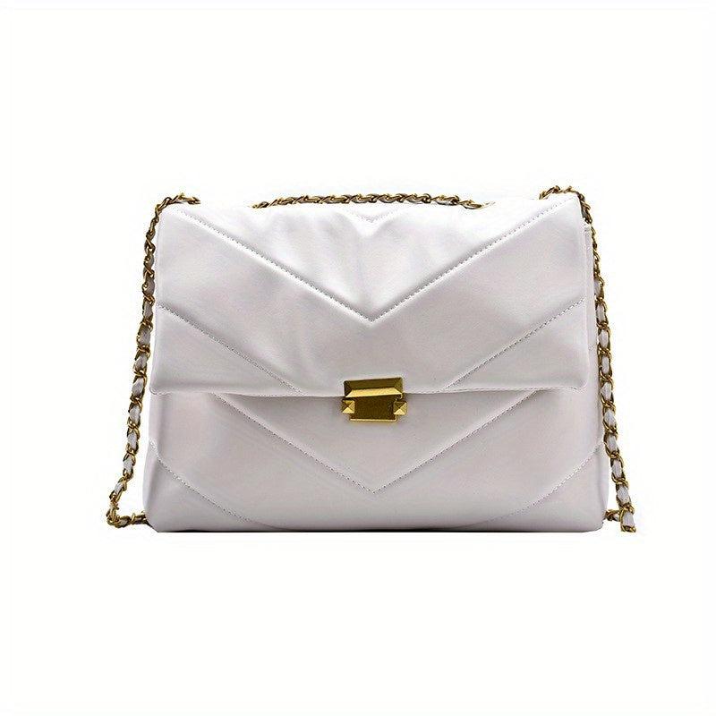 Quilted Zipper Shoulder Bag Chain Strap Crossbody Bag