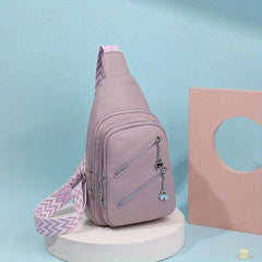 Double Zipper Front Sling Bag Wide Guitar Strap Crossbody Bag