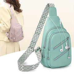 Double Zipper Front Sling Bag Wide Guitar Strap Crossbody Bag
