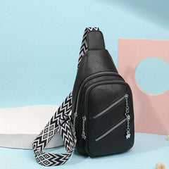 Double Zipper Front Sling Bag Wide Guitar Strap Crossbody Bag