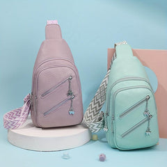 Double Zipper Front Sling Bag Wide Guitar Strap Crossbody Bag