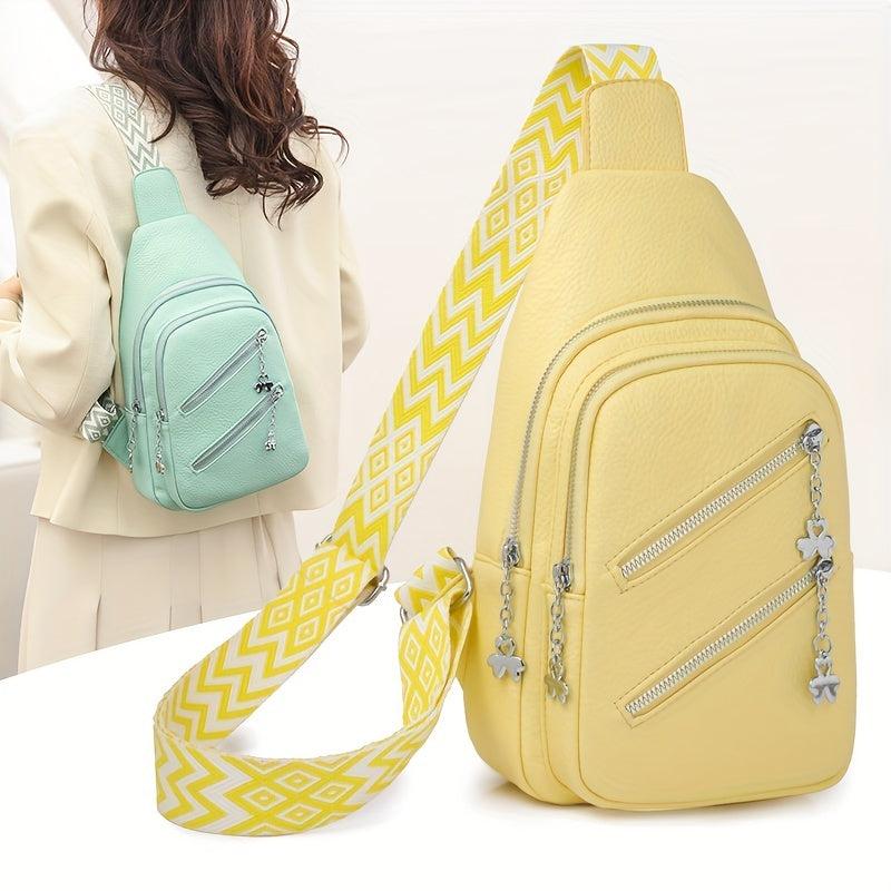 Double Zipper Front Sling Bag Wide Guitar Strap Crossbody Bag